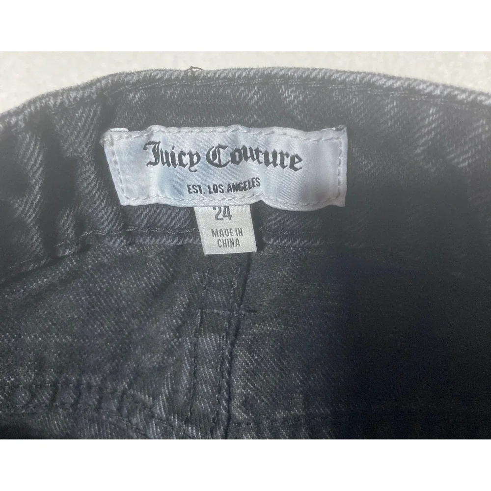 Juicy Couture Lunita Black Wash Denim Jeans High Rise Wide Leg‎ Raw Hem Size 24